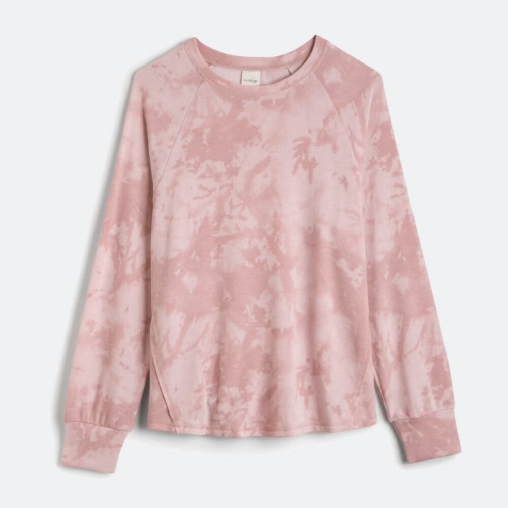 Kaileigh Lila Raglan Sleeve Crew Neck Knit Top, Size Medium, Pink Tie Dye